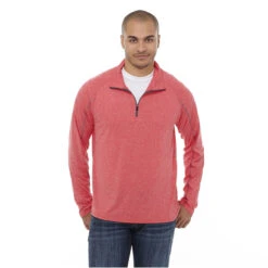Elevate Men's Team Red Heather Taza Knit Quarter Zip -Elevate TM17810 Team Red Heather HTF