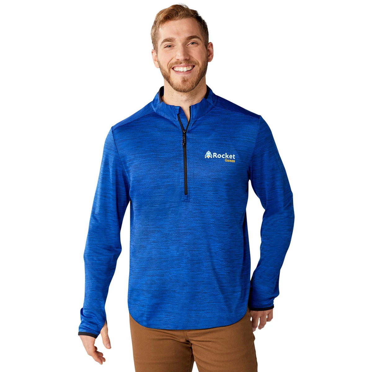Elevate Men's New Royal Heather Mather Knit Half Zip 5 Elevate Men's New Royal Heather Mather Knit Half Zip - Image 3