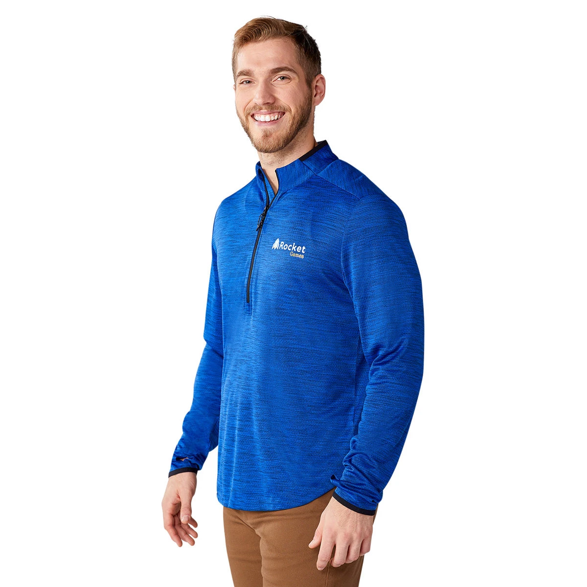 Elevate Men's New Royal Heather Mather Knit Half Zip 6 Elevate Men's New Royal Heather Mather Knit Half Zip - Image 4