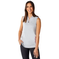 Elevate Women's Silver Heather Kinport Sleeveless Polo -Elevate TM96706 927 HTF
