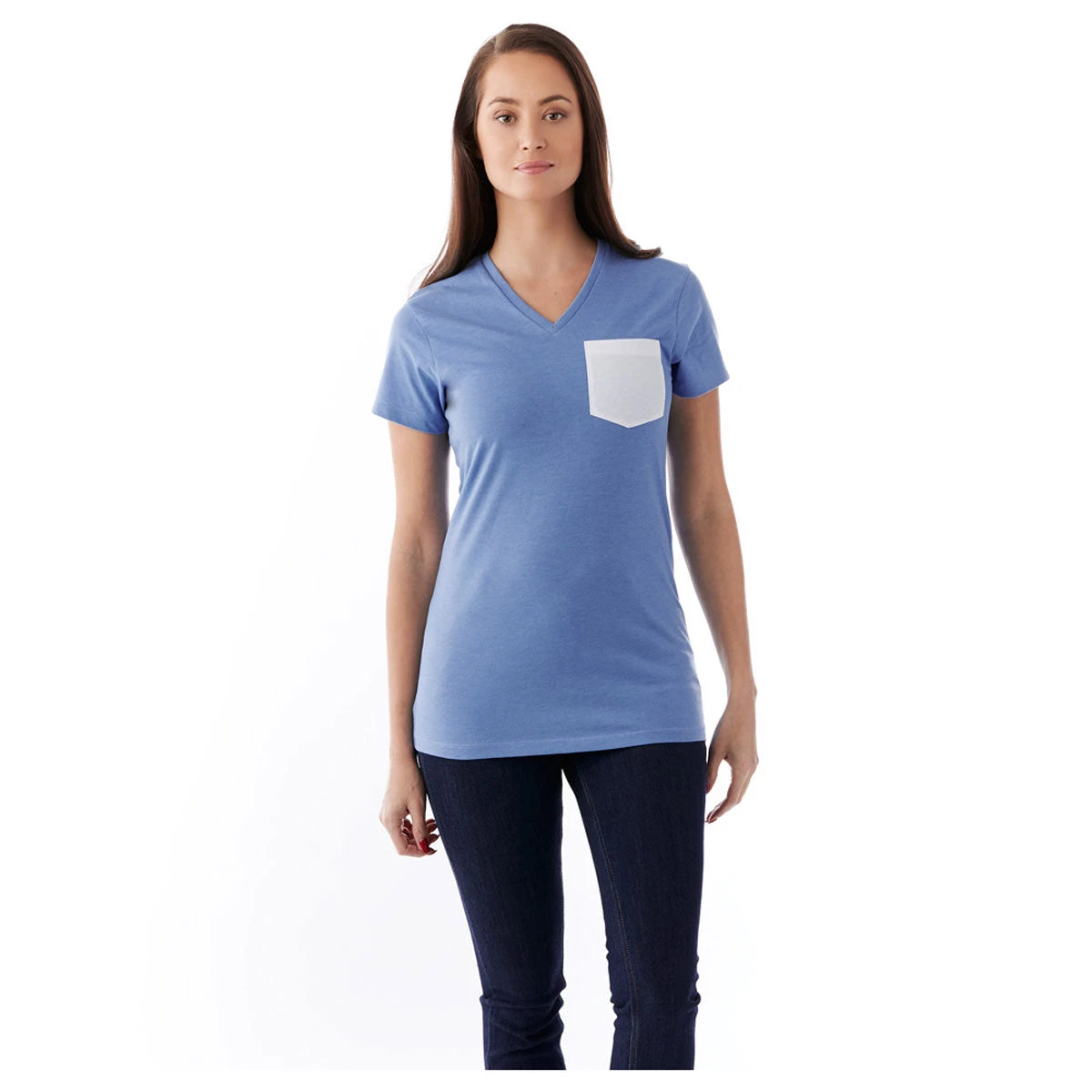 Elevate Women's Sky Heather/White Monroe Short Sleeve Pocket Tee 5 Elevate Women's Sky Heather/White Monroe Short Sleeve Pocket Tee - Image 3